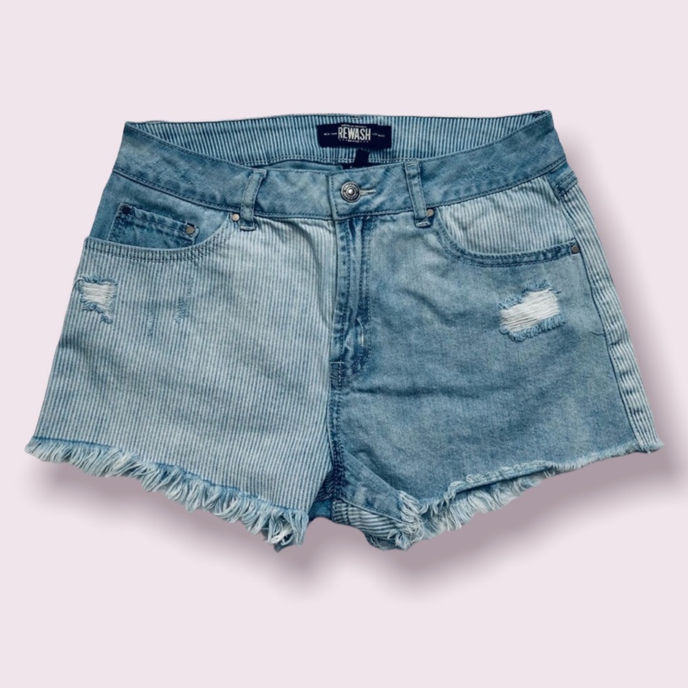 Rewash, Distressed Striped Jean Shorts, Size 29